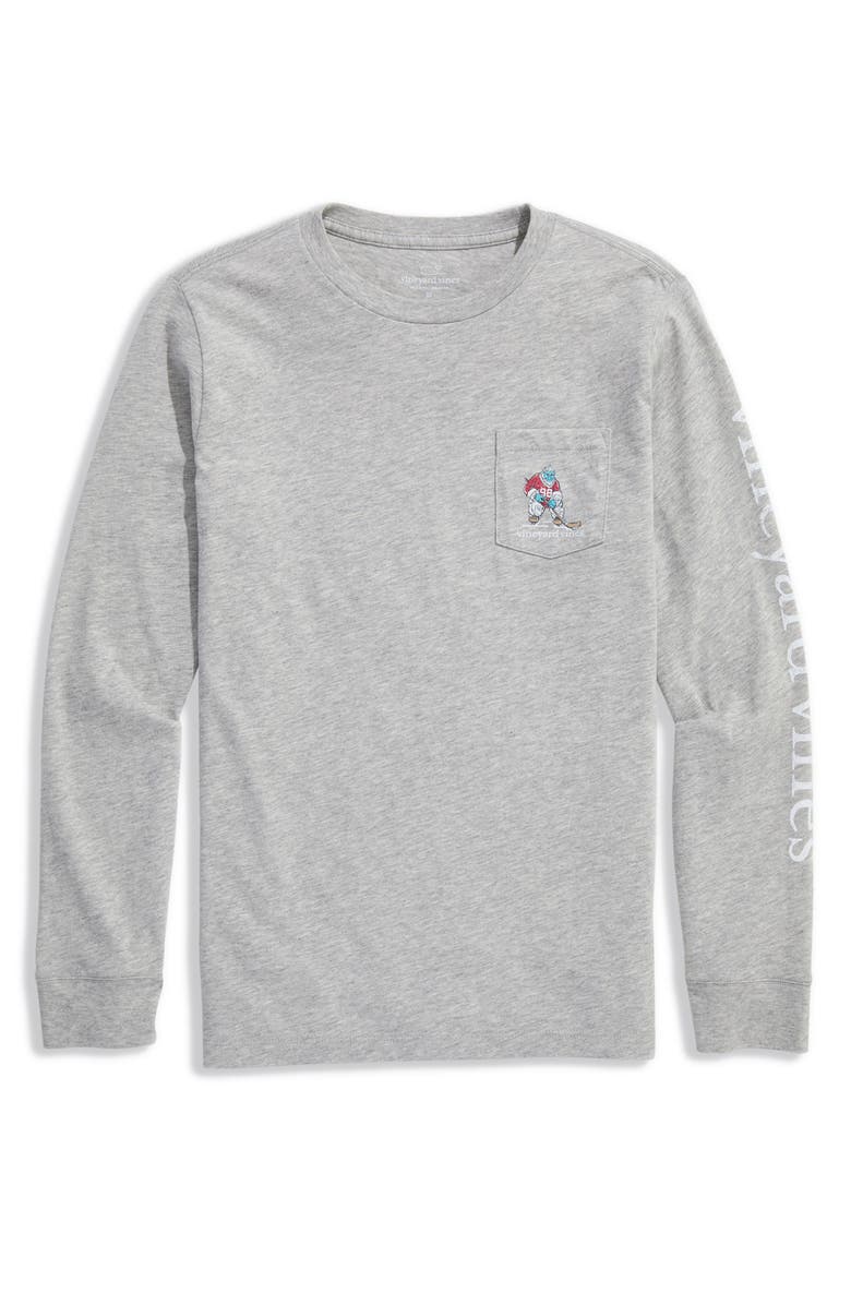 vineyard vines Kids' Yeti Hockey Long Sleeve Cotton Graphic T-Shirt, Main, color, Grey Heather