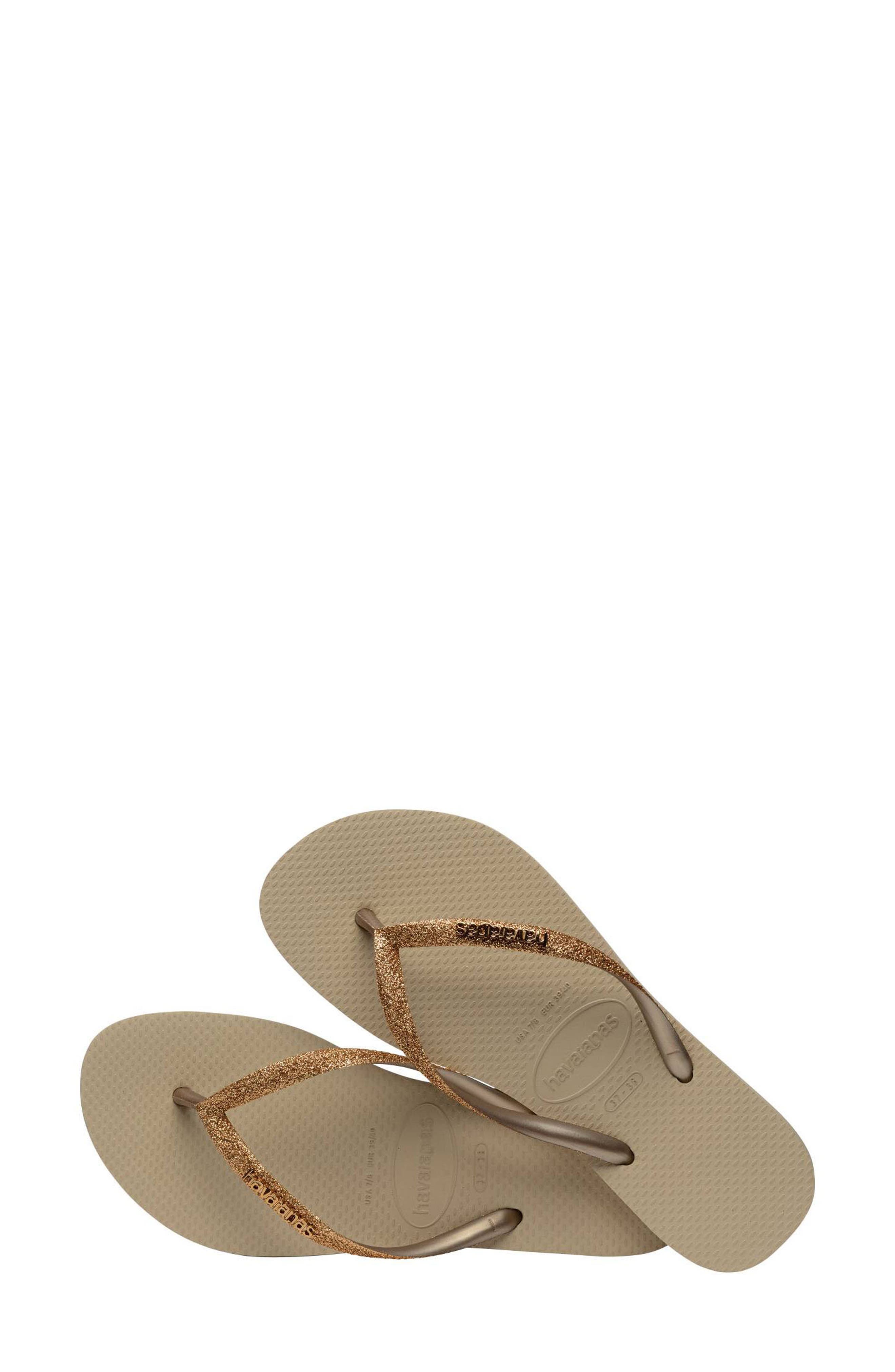 Havaianas Slim Glitter II Flip Flop, Alternate, color, Sand Golden