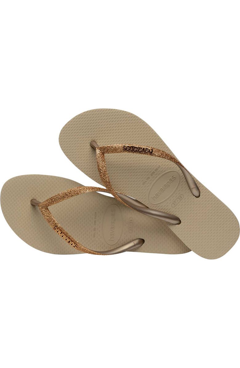 Havaianas Slim Glitter II Flip Flop, Alternate, color, Sand Golden