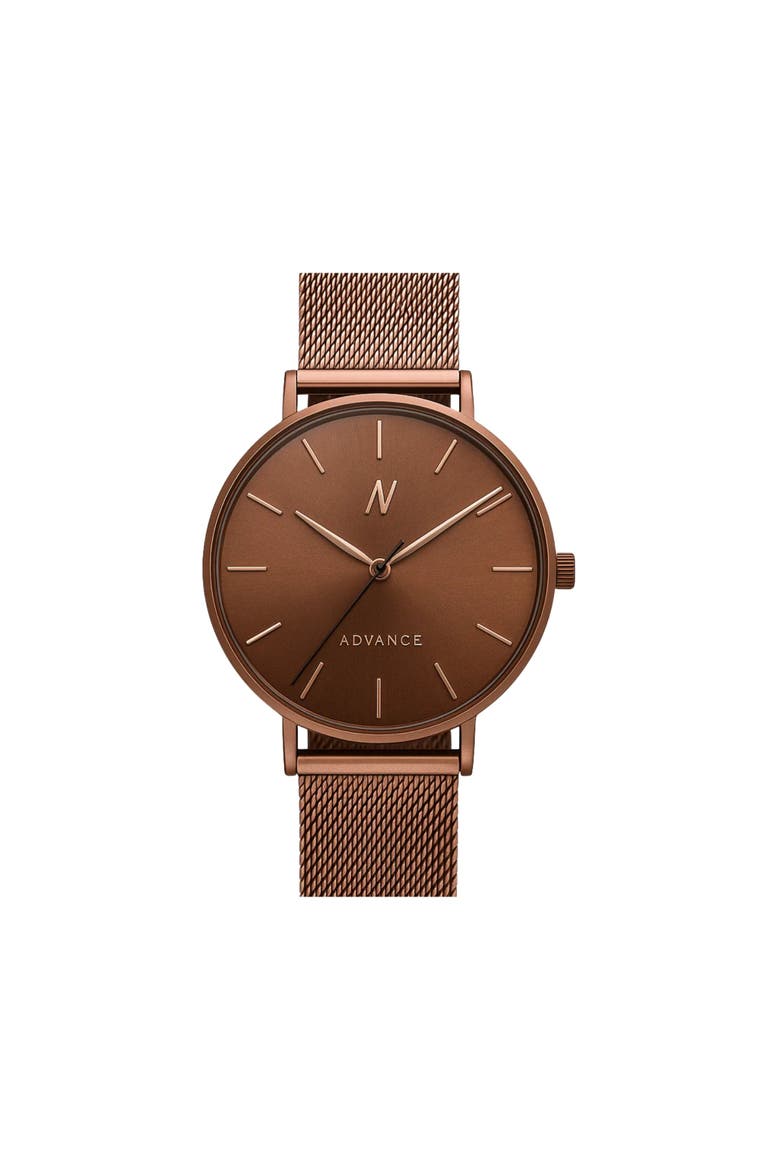 Advance Cocoa Quartz Watch, 36MM, Main, color, Mocha Brown/Muted Rose Gold