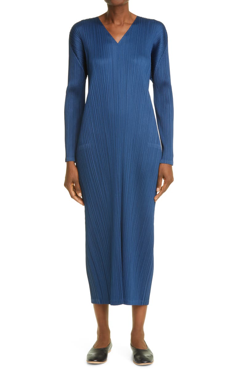 Pleats Please Issey Miyake Pleated Long Sleeve Midi Dress, Main, color, 