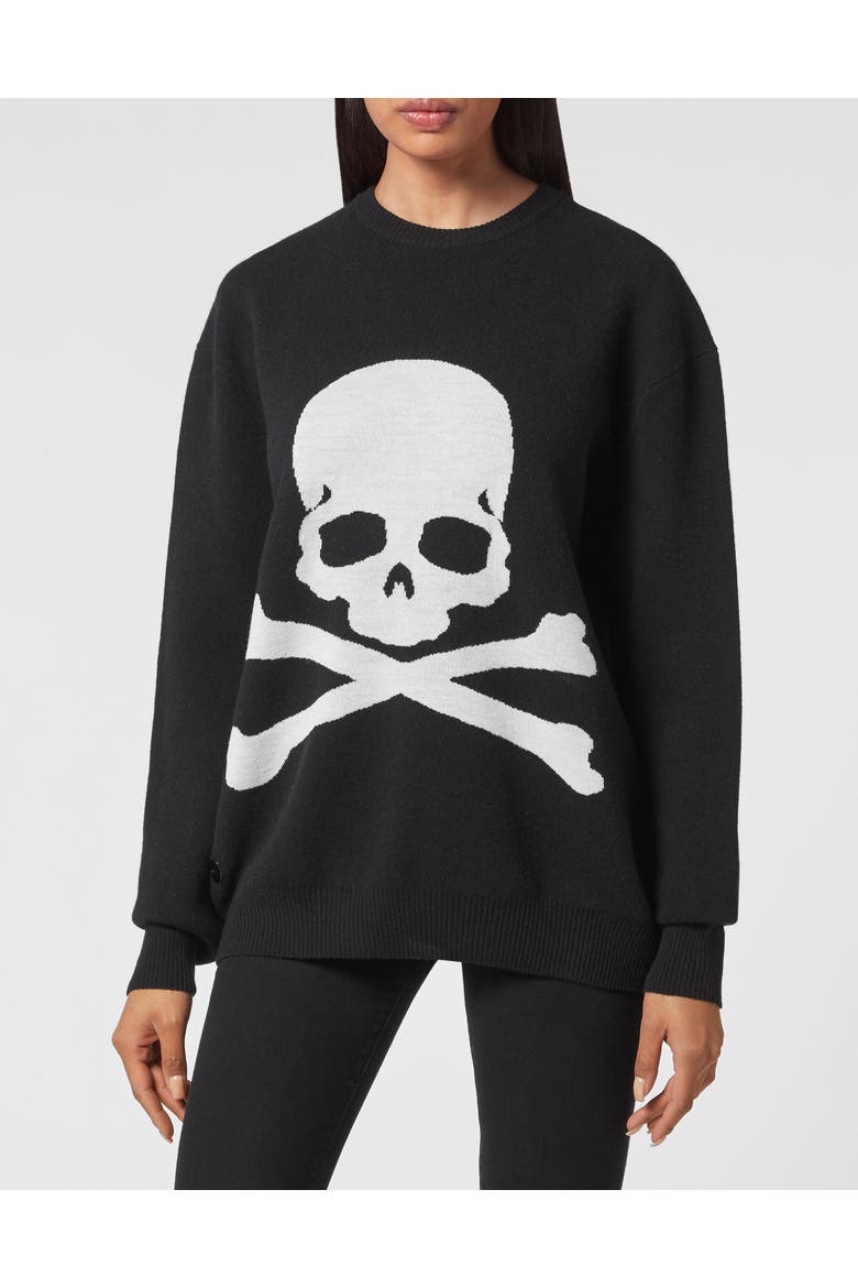 Pullover Round Neck Skull&Bones Women, Main, color, black