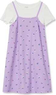 Lands' End Girls Slip Dress With Ribbed Knit Tee Set