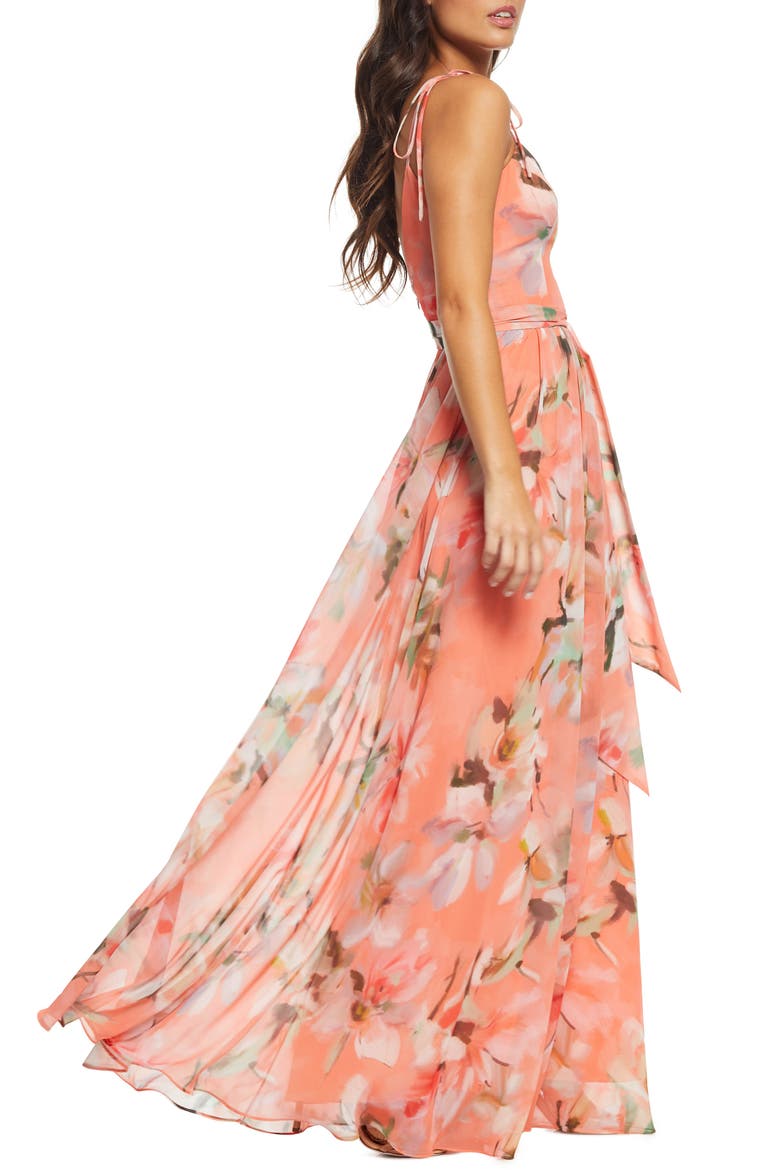 Hollie Floral Maxi Dress, Alternate, color, CORAL/ PINK WATERCOLOR