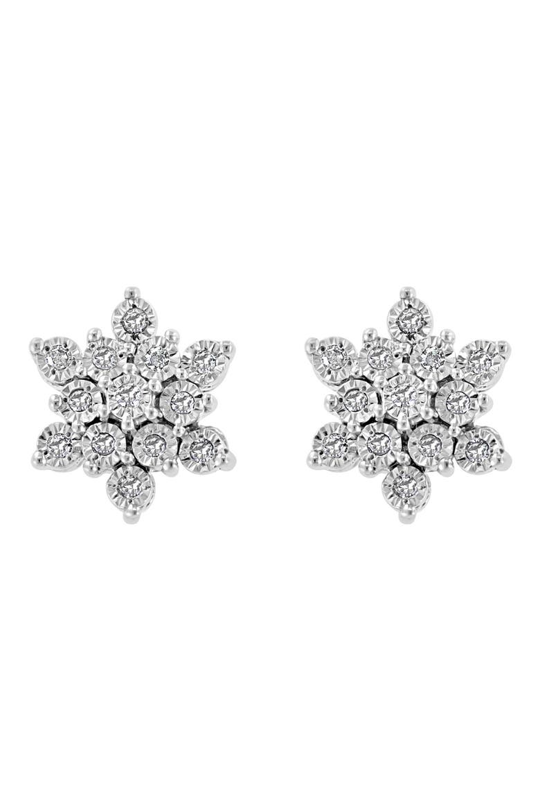 Floral Sterling Silver Diamond Stud Earrings - 0.13 ctw., Main, color, WHITE