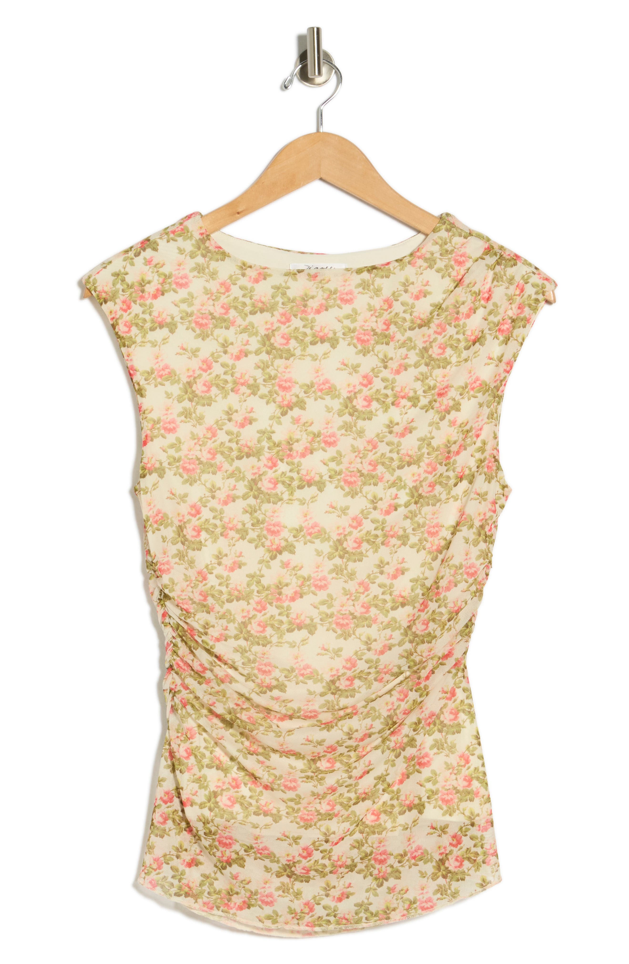 Vigoss Floral Ruched Mesh Top