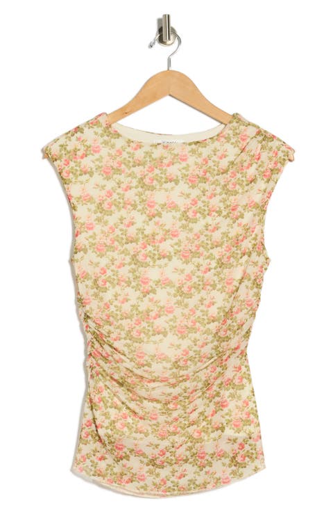 Floral Ruched Mesh Top