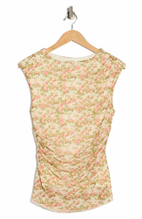 Vigoss Floral Ruched Mesh Top