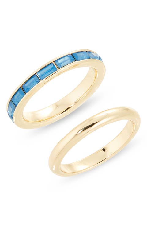 Set of 2 Baguette Cut Cubic Zirconia Rings