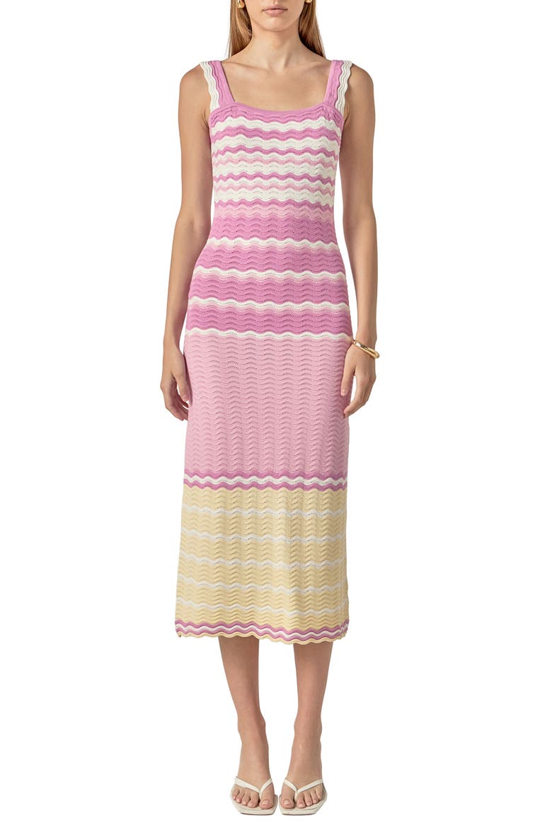 Stripe Pointelle Sweater Midi Dress, Main, color, PINK MULTI STRIPE