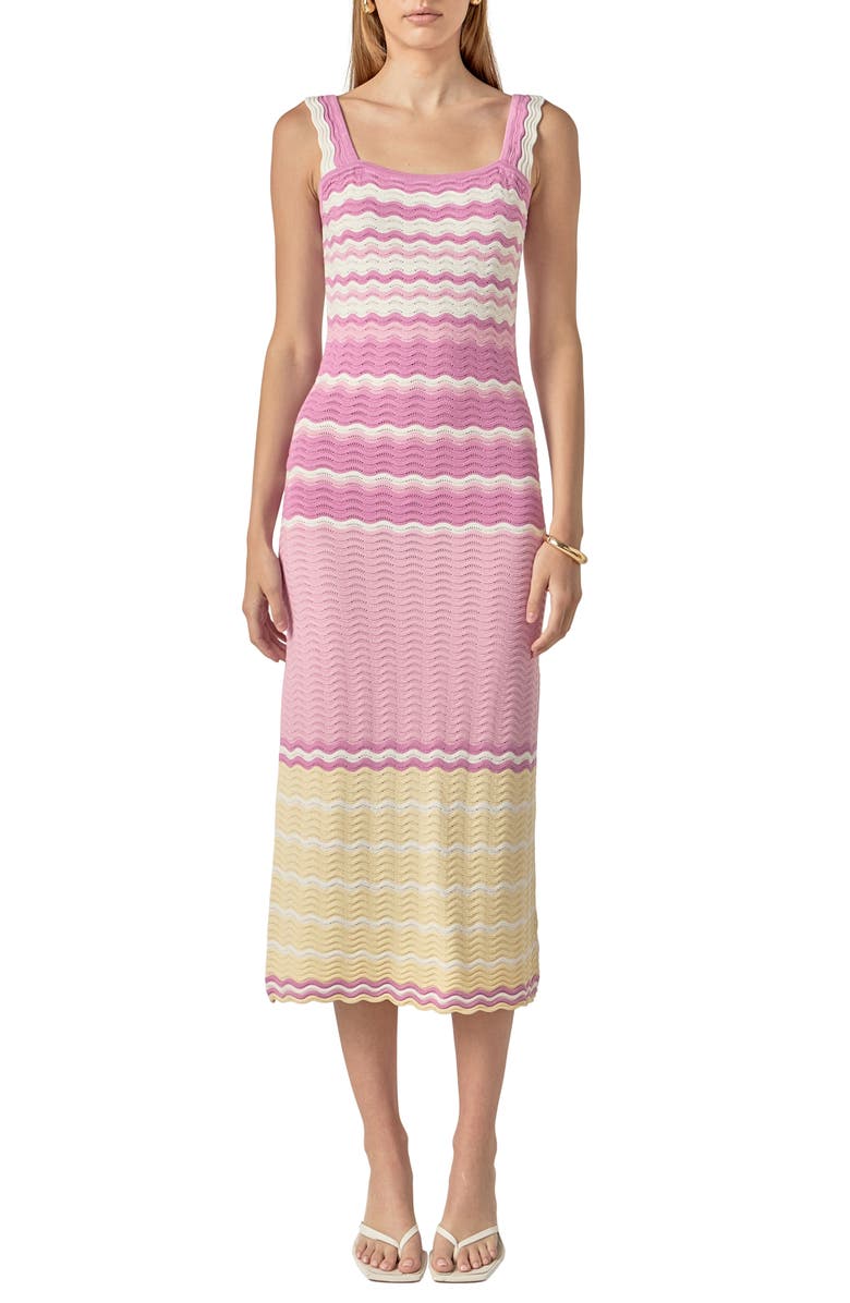 English Factory Stripe Pointelle Sweater Midi Dress, Main, color, Pink Multi Stripe