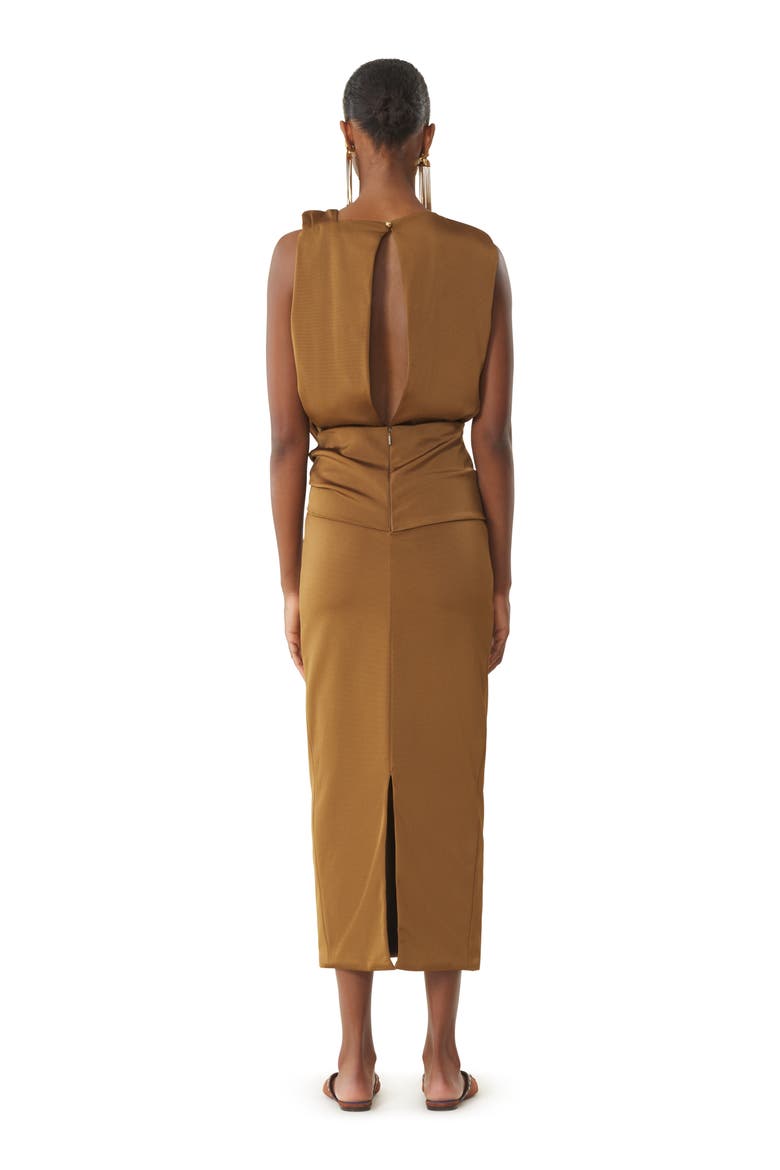 Brown Midi Dress In Viscose, Alternate, color, Golden Brown