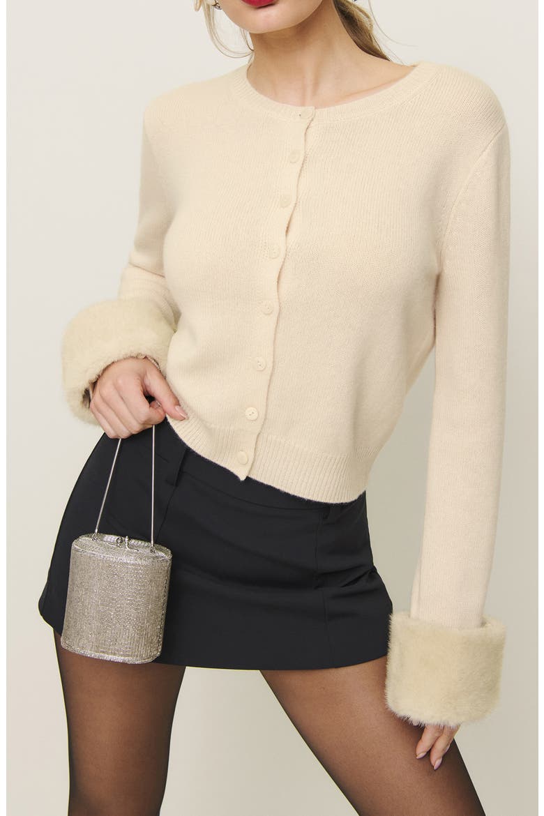 Clara Cashmere Cardigan, Main, color, CREAM FAUX FUR CUFF
