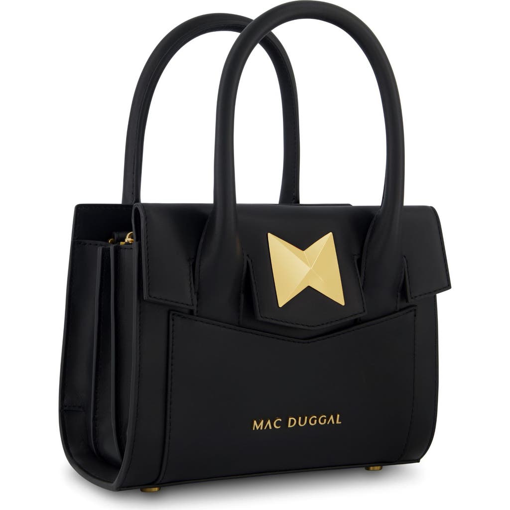 Mac Duggal Gold Plated Hardware Small Leather Tote Bag In Black