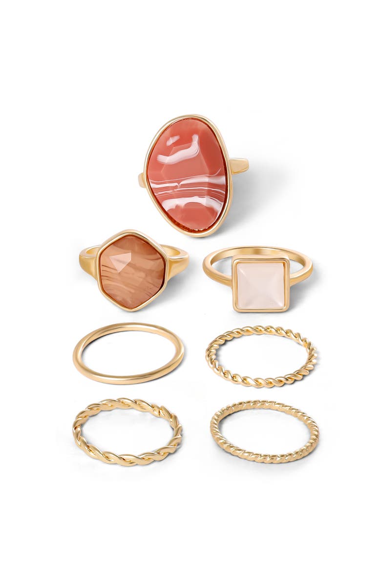 Jessica Simpson 7-Piece Stackable Ring Set with Coral Accents, Size 7, Alternate, color, 