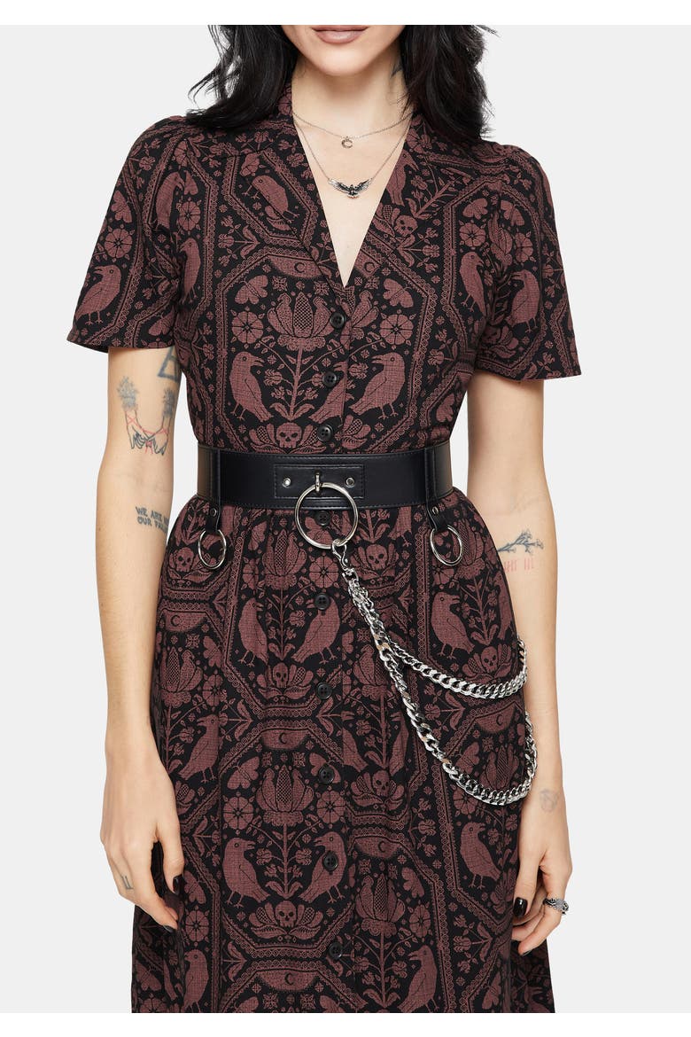 Annabel Raven Print Midi Shirt Dress, Alternate, color, Black
