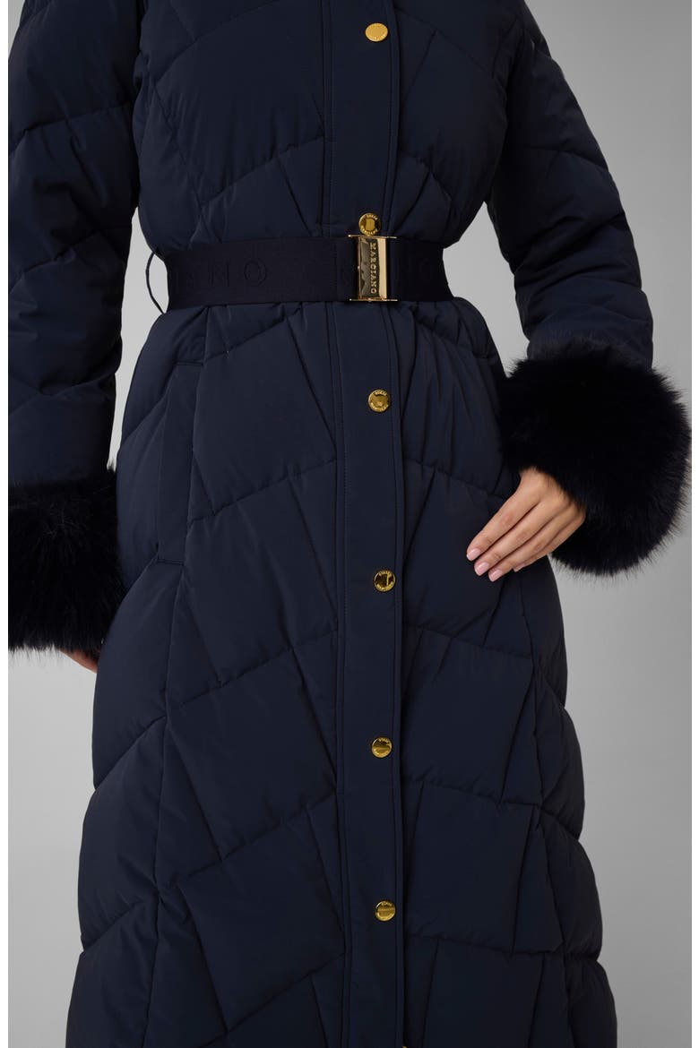 Vane Long Quilted Coat with Faux Fur Trim, Alternate, color, DARING OCEAN