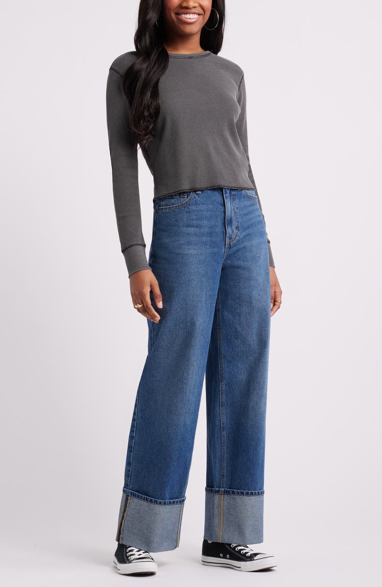 BP. Waffle Knit Long Sleeve Crop Top, Alternate, color, 