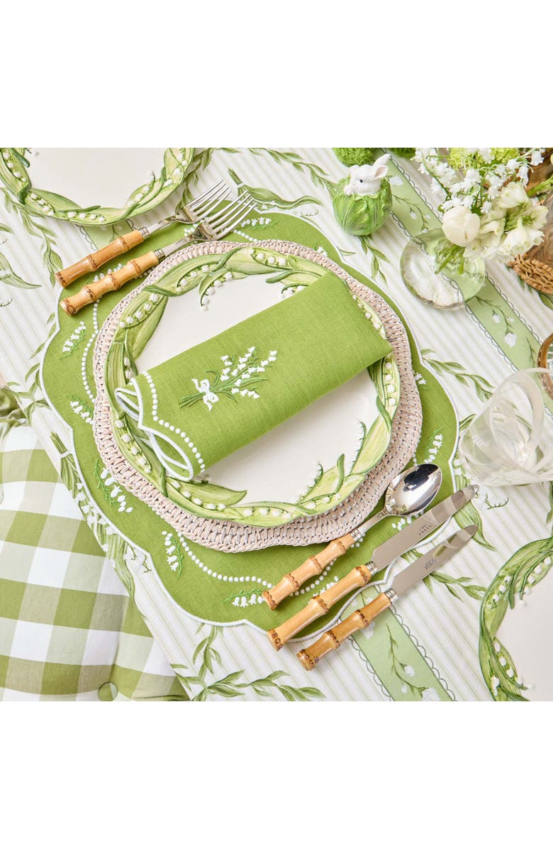 Mrs. Alice Green Lily of the Valley Eloise Linen Placemats, Alternate, color, Green
