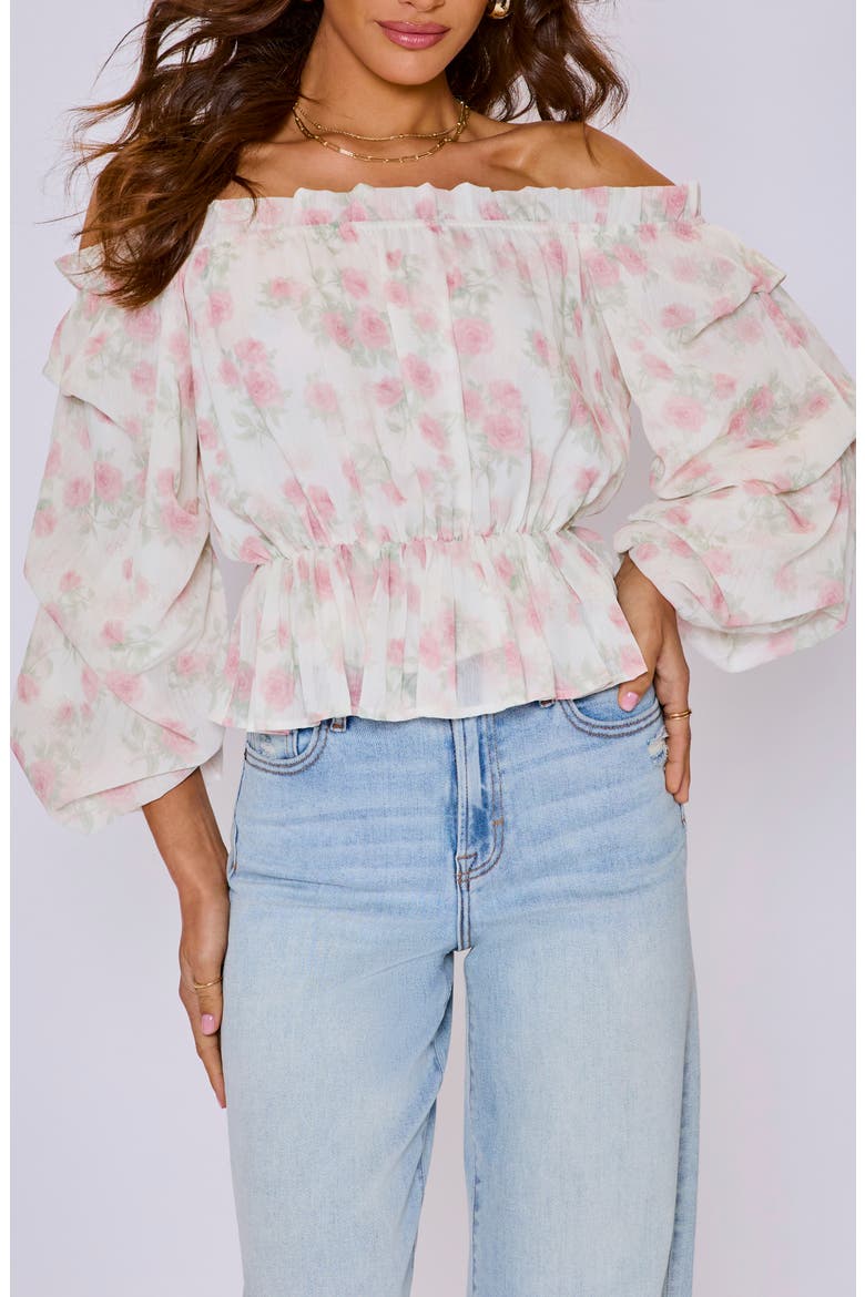 Blossom Off the Shoulder Top, Alternate, color, CREAM/ BLUSH