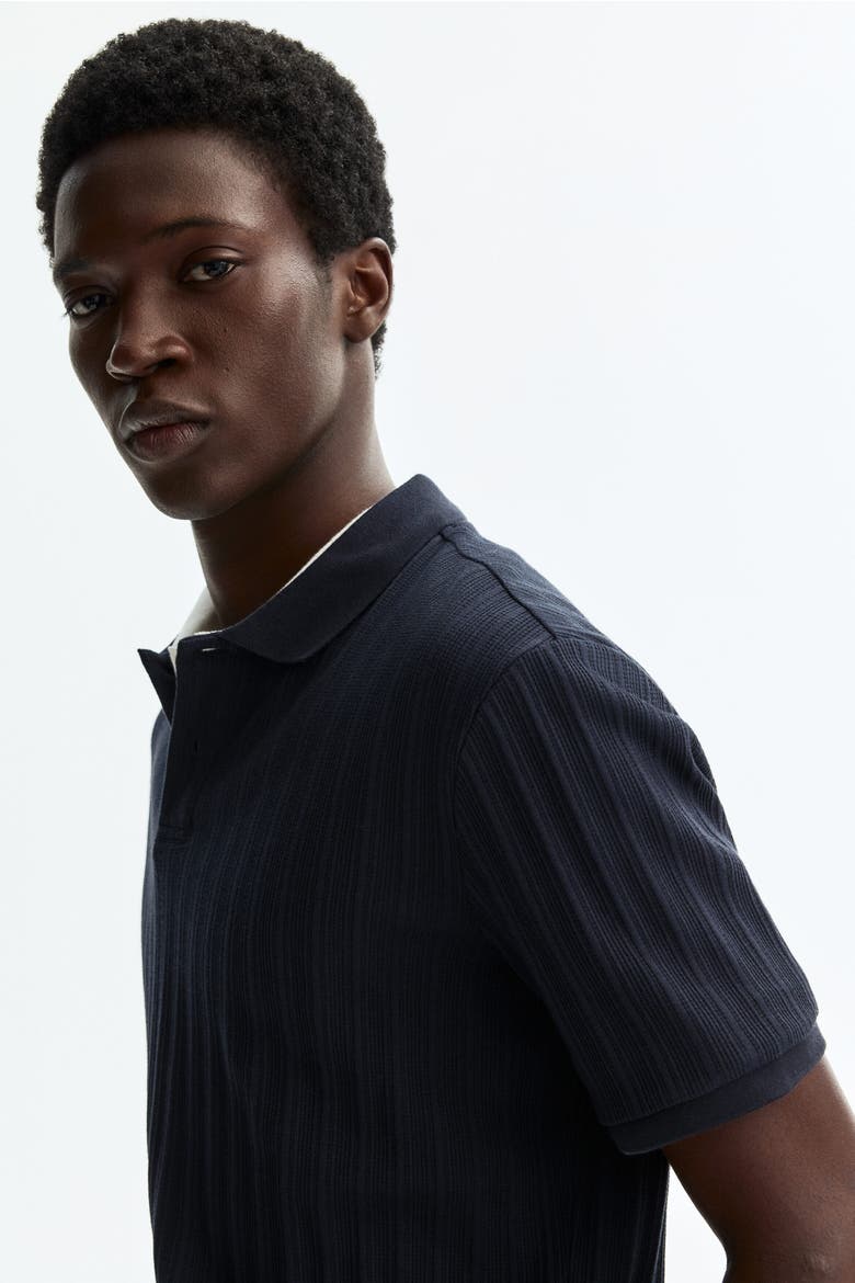 Slim-fit Textured Jersey Polo Shirt, Alternate, color, Navy blue