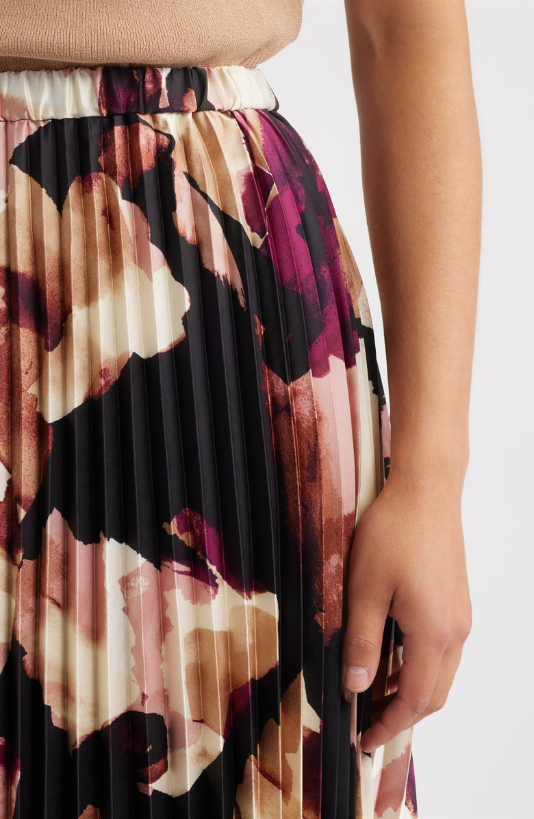 Anne Klein Pleated Pull-On Midi Skirt, Alternate, color, Anne Black Multi