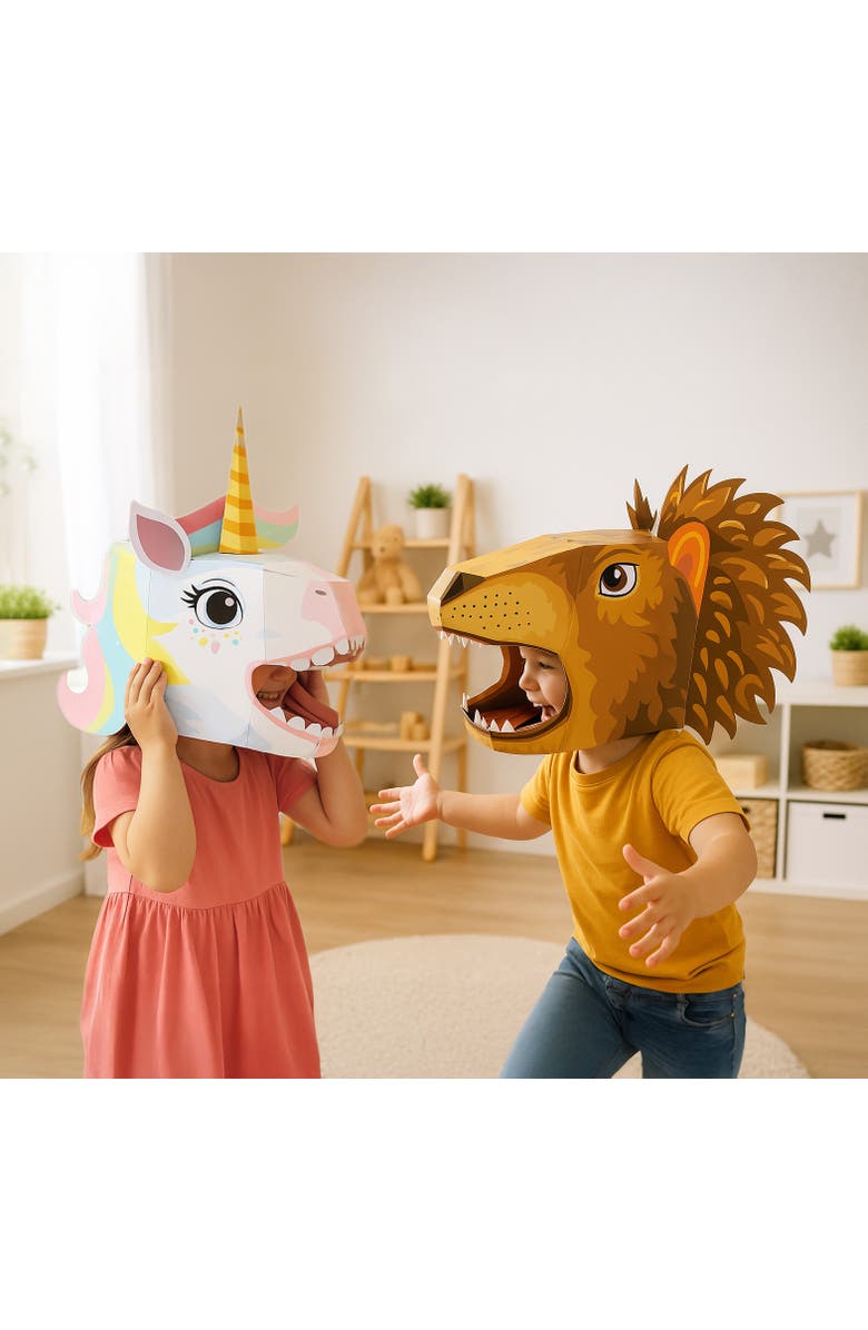 3D Paper Mask 3D Paper Unicorn Mask Craft for Kids (2 Pack), Fun & Easy Activity for Creative Play, Alternate, color, White