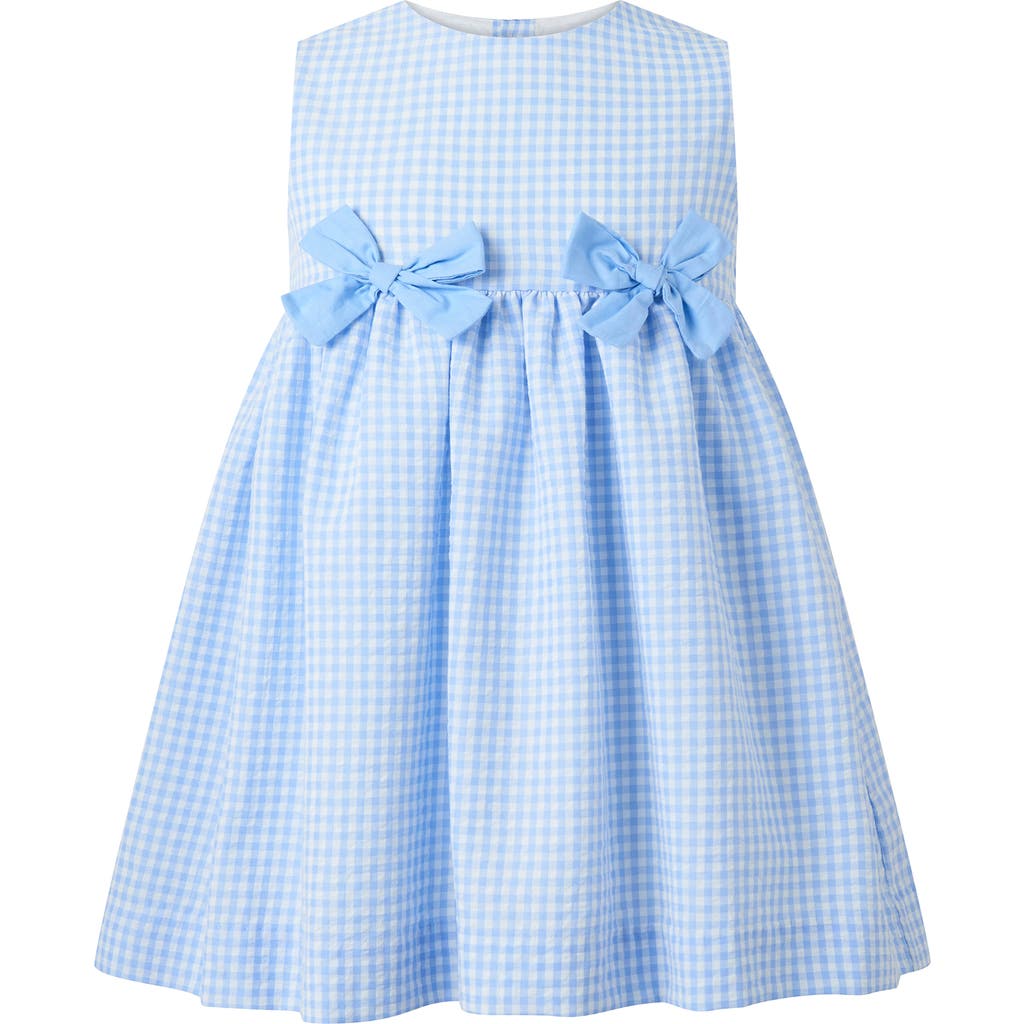 Rachel Riley Check Bow Dress & Bloomers In Blue