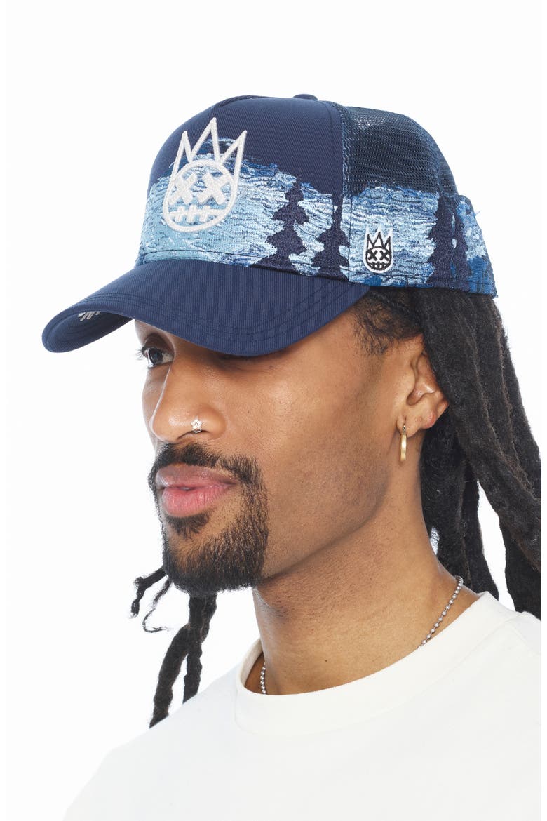 Mountains Shimuchan Logo Trucker Hat, Alternate, color, DARK NAVY