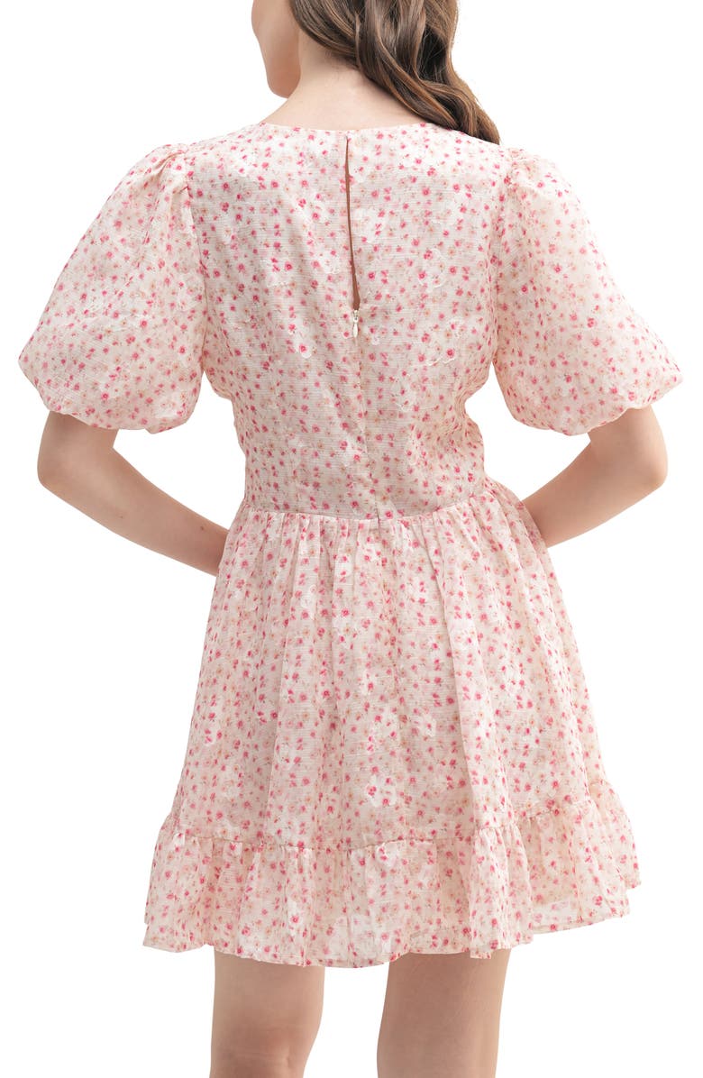 All in Favor Floral Puff Sleeve Minidress, Alternate, color, Cream Pink Ditsy