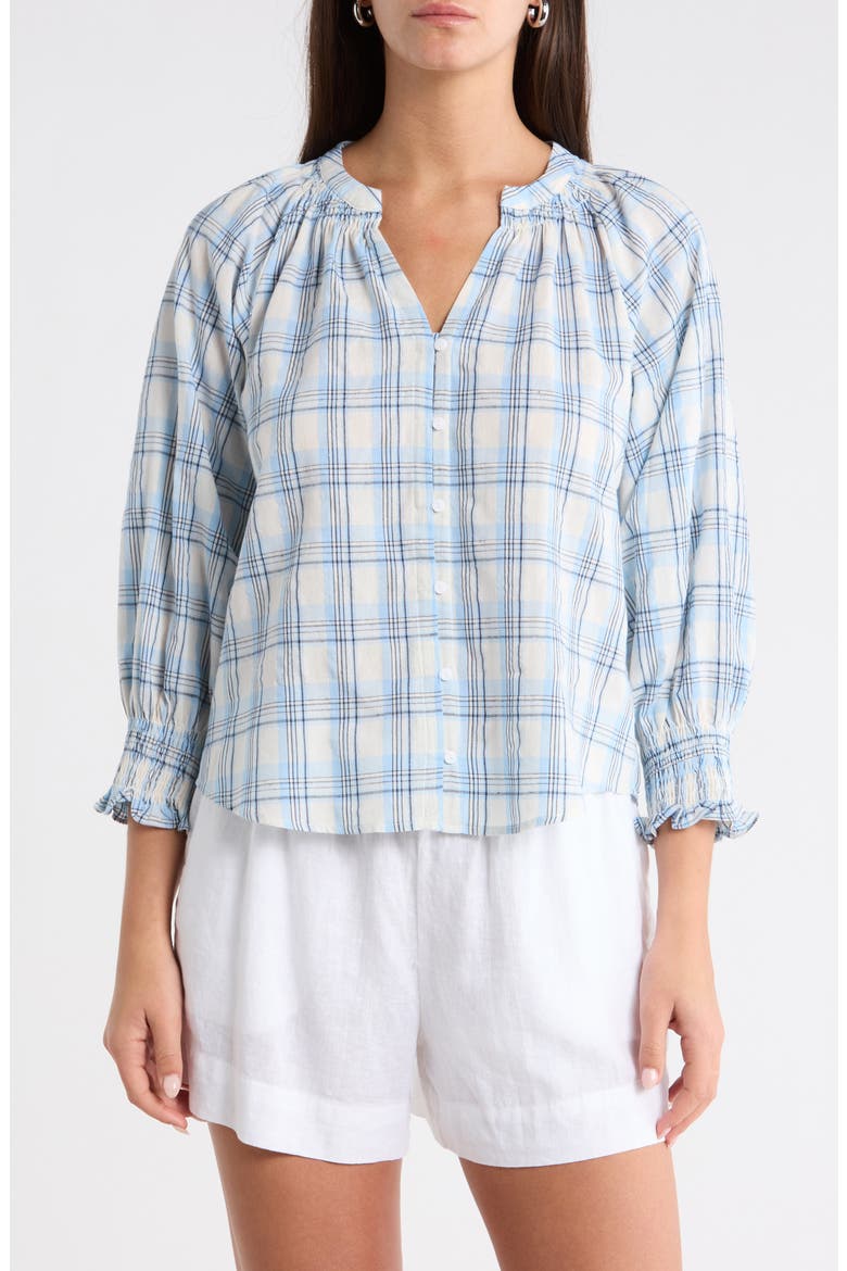 Marza Plaid Top, Main, color, BLUE-CREAM