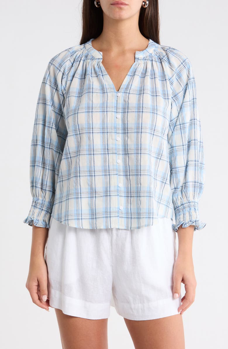 SUGARLIPS Marza Plaid Top, Main, color, Blue-Cream