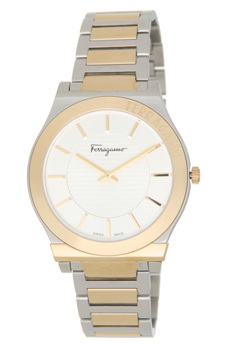 FERRAGAMO Gancini Two-Tone Bracelet Watch, 38mm, Main, color, White/ Two Tone