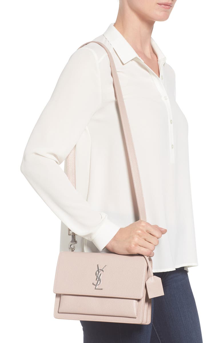 Saint Laurent Medium Sunset Grained Leather Shoulder Bag, Alternate, color, Rose Poudre