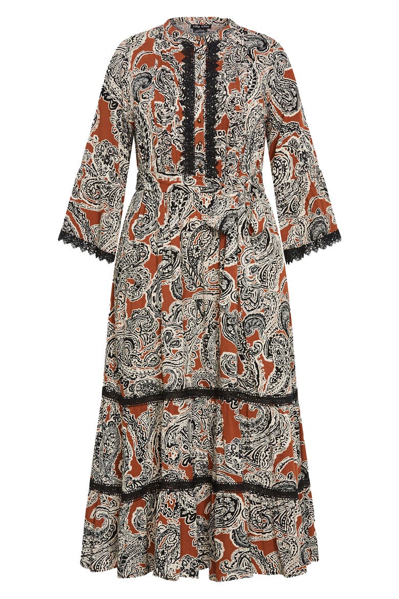 Camille Long Sleeve Print Maxi Dress, Alternate, color, CARAMEL PAISLEY