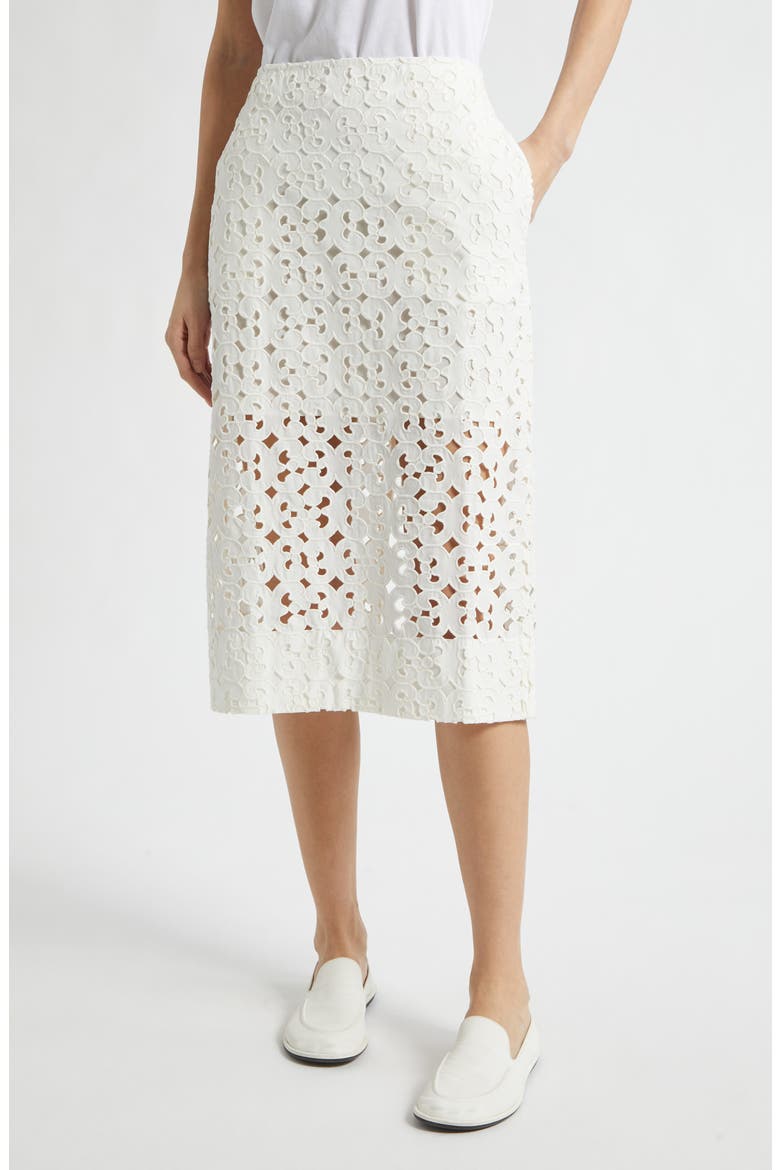 Nokkeluus Keidas Semi Sheer Broderie Anglaise Midi Skirt, Main, color, OFF-WHITE