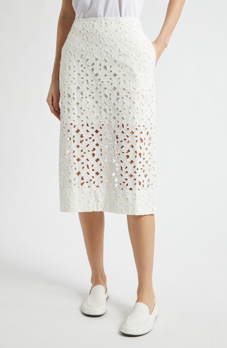Marimekko Nokkeluus Keidas Semi Sheer Broderie Anglaise Midi Skirt, Main, color, Off-White