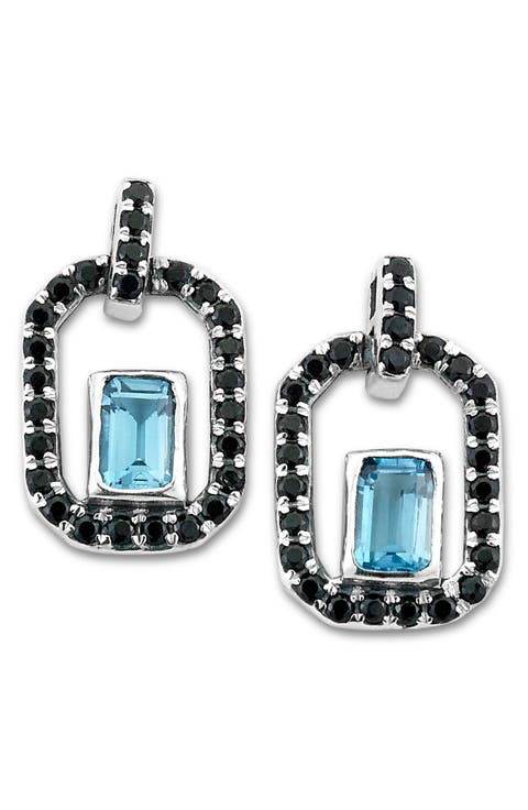 Blue Topaz & Black Spinel Drop Earrings