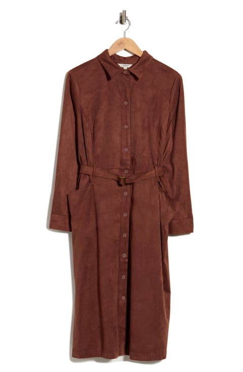 Belted Faux Suede Midi Dress