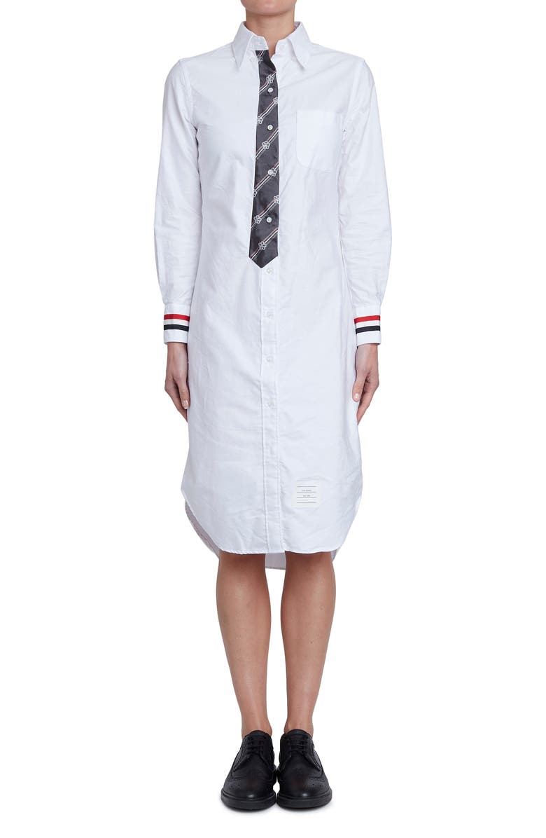 Thom Browne Long Sleeve Button-Down Shirtdress, Main, color, White