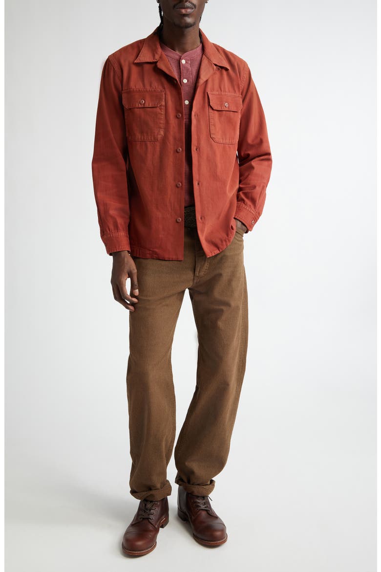 Garment Dye Long Sleeve Cotton Twill Camp Shirt, Alternate, color, BRICK
