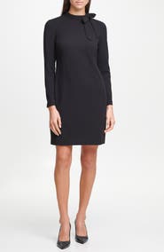 Calvin Klein Tie Neck Long Sleeve Shift Dress