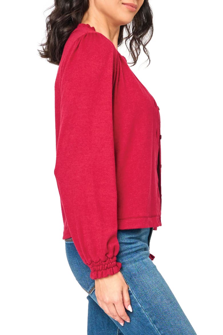 Ruffle Accent Cardigan, Alternate, color, CRANBERRY