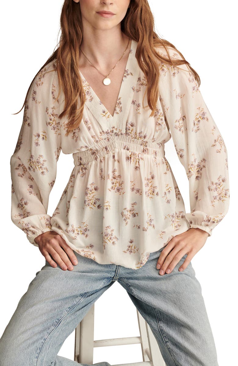 Lucky Brand Floral Smocked Waist Top, Alternate, color, 