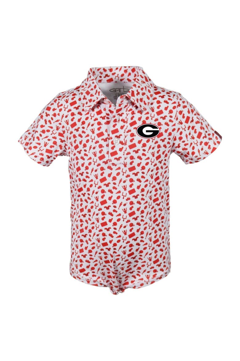 Infant Garb Red Georgia Bulldogs Tom Allover Print Performance Polo Bodysuit, Main, color, Red