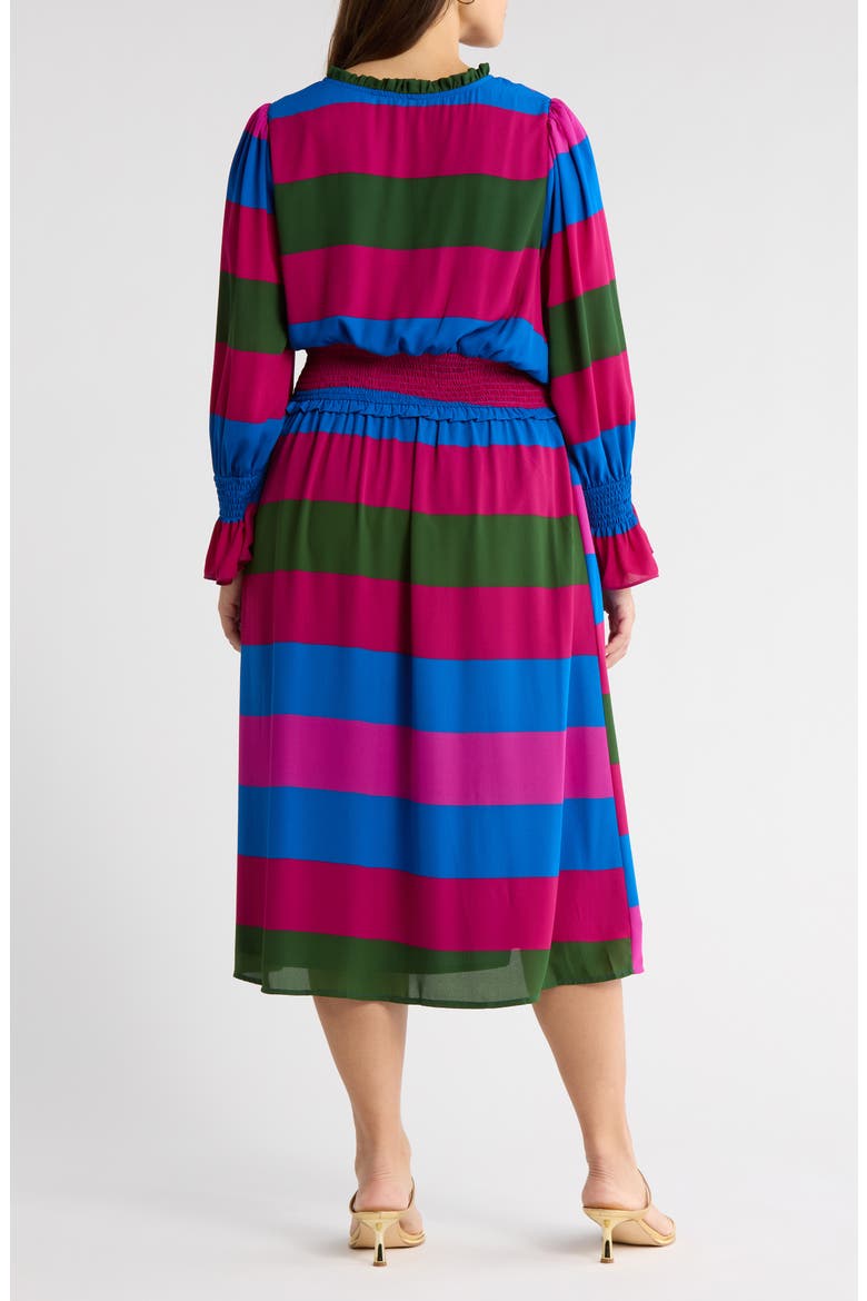 Saige Stripe Long Sleeve Midi Dress, Alternate, color, MAGENTA-MULTI