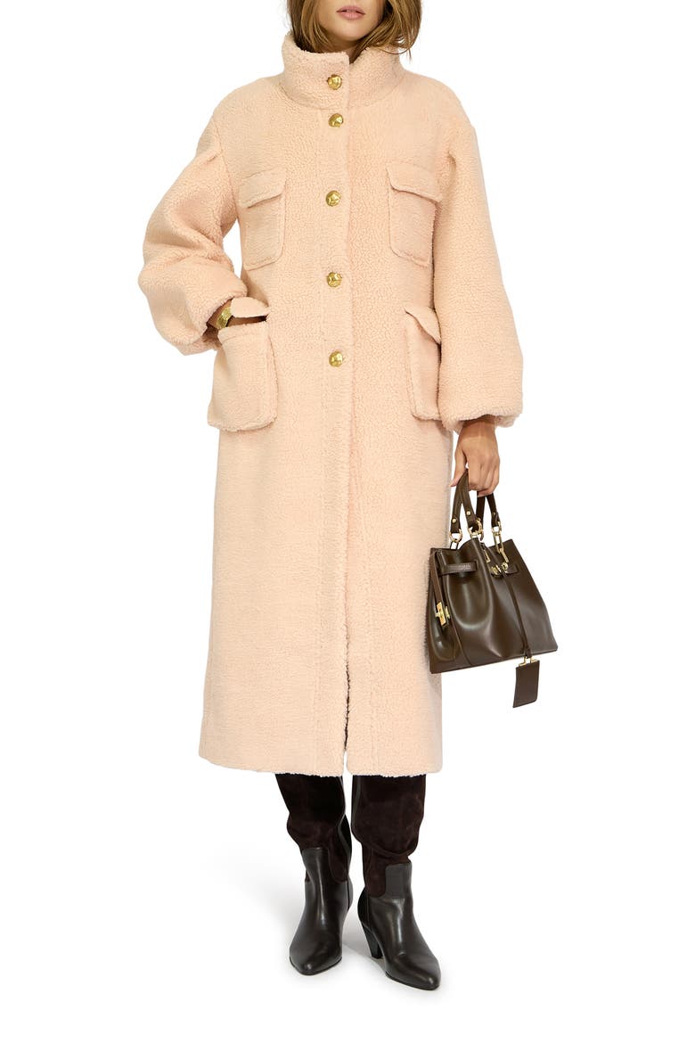 Cozy Nights Faux Shearling Bouclé Coat, Main, color, DUSTY PINK