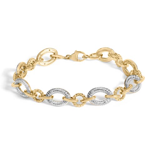 Gold Vermeil 1/10 Cttw Diamond Oval Link Bracelet