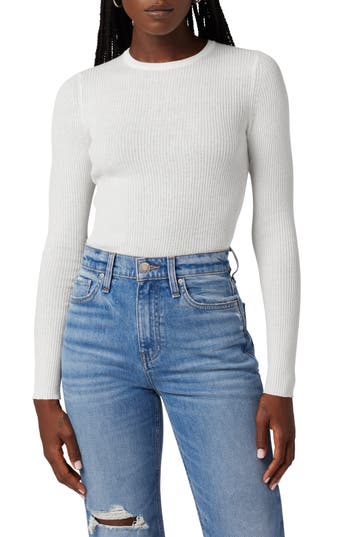 Hudson Back Keyhole Cutout Organic Cotton Blend Rib Sweater In Blue