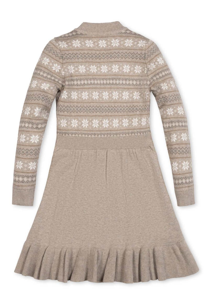 Kids' Organic Mock Neck Flounce Sweater Dress, Alternate, color, Light Taupe Heather Fair Isle